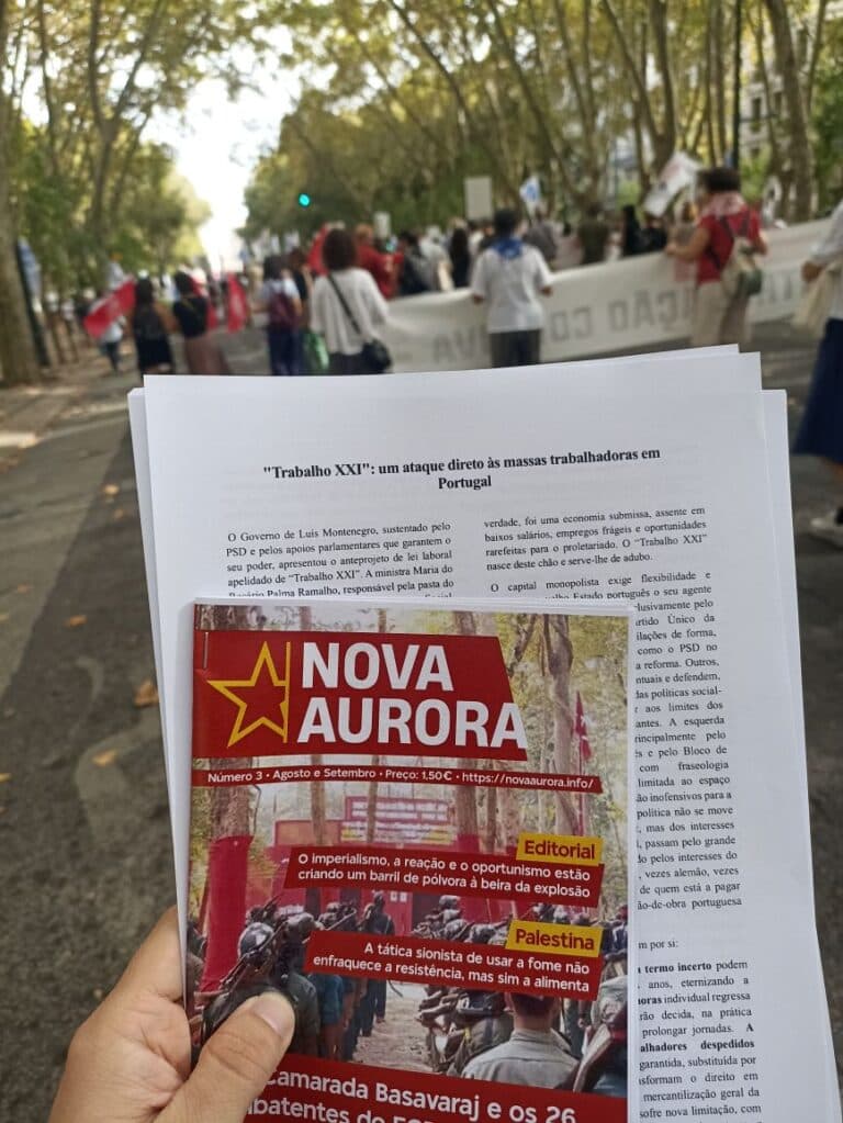 Lisboa: Brigadistas de Nova Aurora realizam vitoriosa ação de denúncia à contrarreforma laboral do velho Estado em manifestação